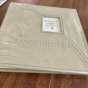 Vintage Plastic Covered Beige Leather "MY GRANDCHILDREN" Photo Album - (200)